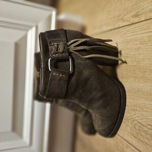 Suede Fringe Ankle Boots with Buckle